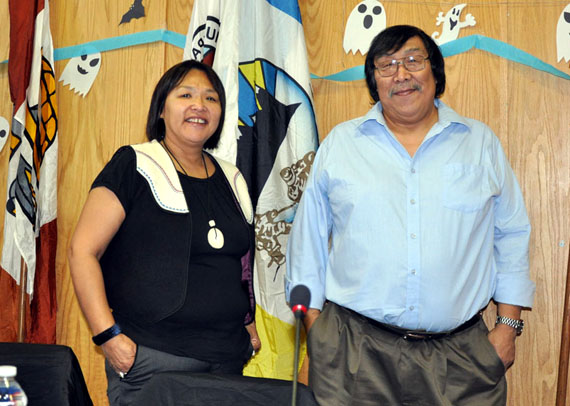 A recount into the Qikiqtani Inuit Association’s recent presidential election confirmed the Dec. 12 re-election of incumbent president Okalik Eegeesiak, pictured at left here with QIA’s secretary treasurer Joe Attagutaluk. The QIA had received a request from one of the candidates for a recount, which is permitted within 72 hours after the polls close. A Jan. 4 QIA news release said the recount put Eegeesiak’s final vote count at 1,042 – nine votes less than were counted on election night. Presidential contender George Qulaut finished second with 987 votes and Paul Quassa was third with 870 votes. Eegeesiak will serve as QIA’s president for another three-year term that ends in December, 2014. (FILE PHOTO)