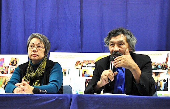 Premier Eva Aariak and Nunavut Tunngavik Inc.’s vice-president Jack Anawak speak at a press conference to close the territory’s first poverty summit last Nov. 30. The product of the summit, the