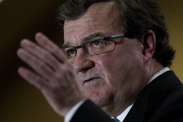 Jim Flaherty, Canada's Minister of Finance speaks to Canadian Club of Toronto, November 25, 2011. The Conservative government's much-anticipated budget will include plans to push back Old Age Security benefits until age 67, The Globe and Mail reported Thursday. (PHOTO BY ALEX UROSEVIC, NATIONAL POST/ POSTMEDIA NEWS)