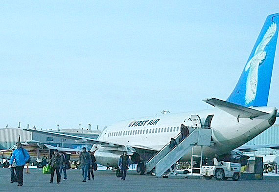 This owl-decorated 737 did land in Kuujjuaq last week, although it was several hours late. First Air's flights to and from Kuujjuaq and Iqaluit have been suffereing from delays, mainly due to mechanical issues, and rerouting for the past two to three weeks, acknowledged airline vice-president Chris Ferris on March 12. Now the airline is looking at a variety of solutions, such as positioning an on-board mechanic who can deal with some mechanical problems. Read more March 13 on Nunatsiaqonline.ca about the