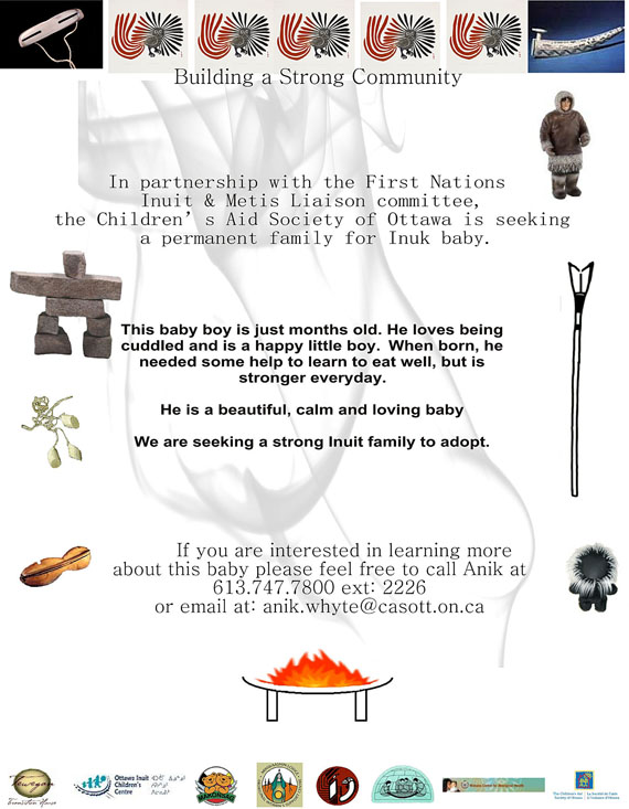 Children’s aid societies in southern Canada often use advertising to find families willing to adopt orphaned children. Is this poster offensive? QIA president Okalik Eegeesiak, in a statement issued March 29, said she is 