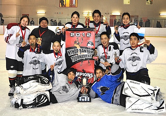 The annual Nunavik Youth Hockey Development Program's Bantam tournament wrapped up this past weekend in Kangisualujjuaq after four days of hockey. Inukjuak's Bantam team took home the gold medal April 1, after winning the final match over Umiujaq/Kuujjuaraapik. (PHOTO BY GILLIAN WARNER)