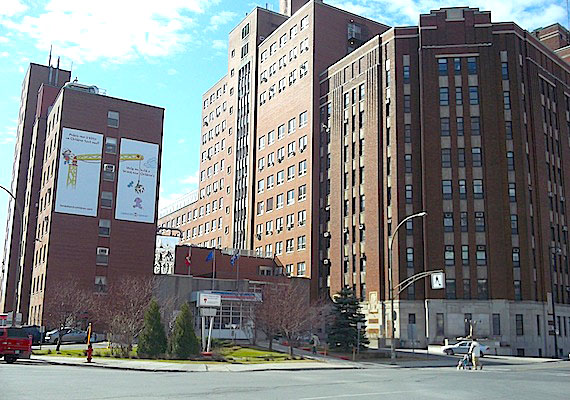 This is the Montreal Children's Hospital, which has been home to Inuktitut language courses since last fall. Local health care professionals
who work with Nunavimmiut helped to organize the classes, which are taught two nights a week by instructor Georges Filotas, a former general manager with the Fédération des coopératives du Nouveau-Québec. Now in their second run this spring, the language classes have attracted other Montreal-based staff of different Nunavik organizations, and some Montrealers who are just curious to learn about a new language and culture. Read more about the classes on later Nunatsiaqonline.ca. (PHOTO BY SARAH ROGERS)