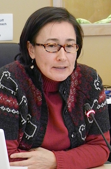 Plan Nord needs to put more emphasis on women, children and the well-being of Nunavimmiut, both economically and culturally, says Lisa Koperqualuk, the president of Nunavik's Saturviit women's association, shown here talking at a Kativik Regional Government meeting last November. (PHOTO BY JANE GEORGE)