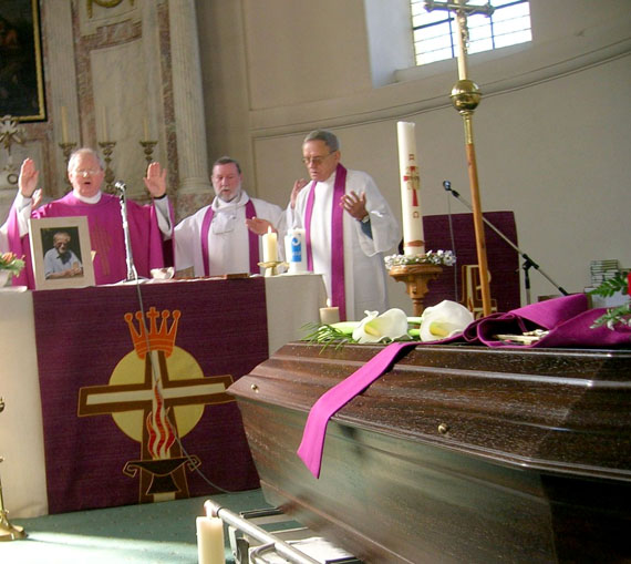The disgraced Oblate missionary, Father Eric Dejaeger (centre), celebrating mass in 2009 with two other priests in Blanden, Belgium. (FILE PHOTO)