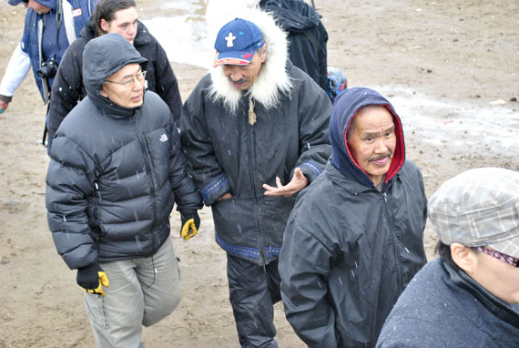 Jack Anawak, the chair of the Nunavut Social Development Council, marches with protestors at the June 9 food price demonstration in Iqaluit. (PHOTO BY JIM BELL)