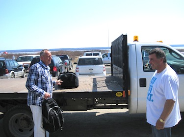 Upon arriving June 2 in Kuujjuaq, Joerg Kujack and Sabine Warzel discover they're on their own to get from the airport to the hotel, they get a lift in a fuel delivery truck to town. (PHOTO BY S. WARZEL)