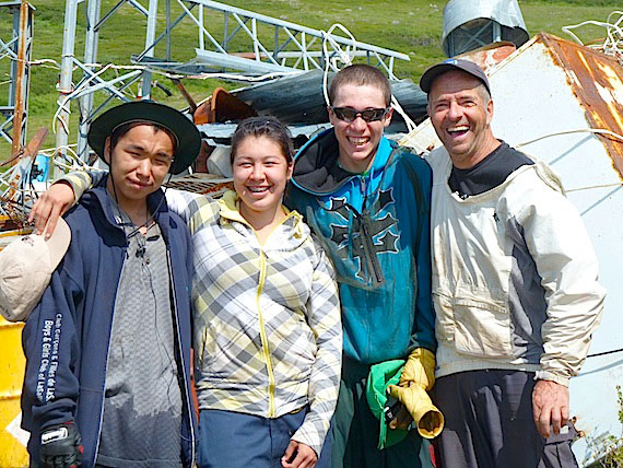 Mattusie Oweetaluktuk of Inukjuak, Minnie Molly Snowball of Kangiqsualujjuaq, Gabriel Losier of Kawawachikamach and Ghyslain Plamondon take a break from their recent clean-up of debris at the future Ulittaniujalik provincial park located south of Kangiqsualujjuaq. Read more about the clean-up on Nunatsiaqonline.ca. (PHOTO COURTESY OF THE KATIVIK REGIONAL GOVERNMENT)