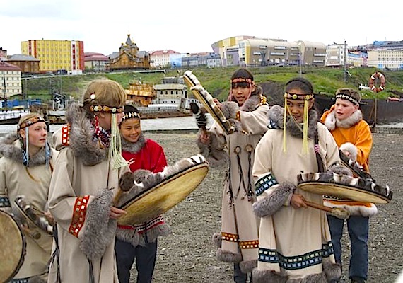Chukchi dancers performing last week in Anadyr, Russia, where the Inuit Circumpolar Council's executive met to celebrate the 20th anniversary of the admittance of Russian Inuit into the ICC. The ICC executive also signed a memorandum of understanding with the government of Chukotka and with the Russian Federation of Indigenous Peoples of Chukotka. (PHOTO COURTESY OF KIRT EJESIAK)
