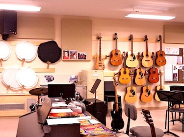 Drums and guitars are some of the instruments purchased as part of the Inuksuk High School makeover and upgrade. (PHOTO BY SAMANTHA DAWSON)