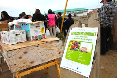 The first Frobisher Market sold almost all of its stock, save for a few green peppers, oranges and bags of flour and sugar that were harder to sell due to the lower Nutrition North subsidies. (PHOTO BY SAMANTHA DAWSON)