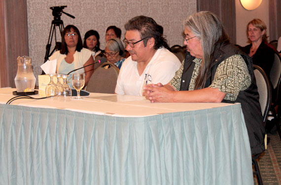 Christopher Herodier Snowboy, left, only planned to listen to the Truth and Reconciliation Commission's hearings in Ottawa Aug. 16 but later decided to share his own experience as a Cree-Inuk boy at St. Phillip's School in Fort, George, Northern Quebec, near his home in Chisasibi. So far, the TRC has visited 20 Inuit communities and collected about 1,000 statements. (PHOTO BY LISA GREGOIRE)