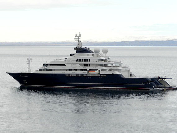 Vessels of all sizes are turning up in the Arctic. The Octopus, the ninth largest yacht in the world, which is owned by the co-founder of Microsoft, stands at anchor in Pond Inlet earlier this month. The $200-million, 126-metre boat includes two helipads, a pool on one of the upper decks, a basketball court and two submarines. The yacht planned to enter the Northwest Passage from the eastern entrance, according to information from Transport Canada Marine Safety. (PHOTO COURTESY OF THE HAMLET OF POND INLET) 