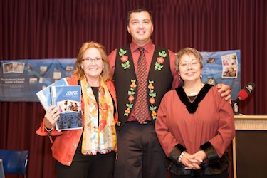 Nunavut Premier and Minister of Education Eva Aariak, with Truth and Reconciliation Commissioner Marie Wilson and NWT Minister of Education Jackson Lafferty at the launch of new residential school curriculum in Yellowknife on Oct. 2. (PHOTO COURTESY OF THE GN)