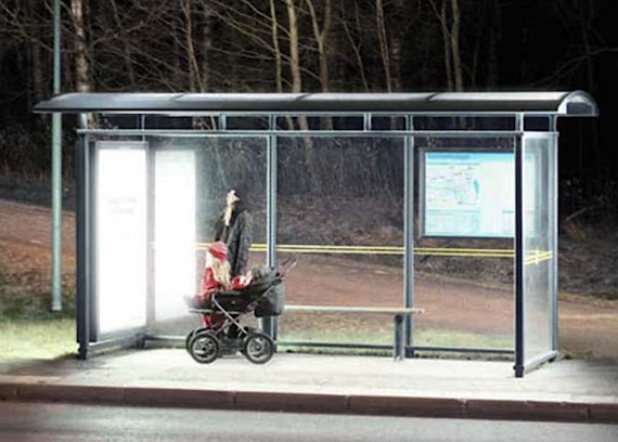Here's an idea that could help make Canada's Arctic communities brighter: the power corporation in Luleå, Sweden, which lies at about the same northern latitude as the Baffin Island community of Qikiqtarjuaq, has found a novel way to keep people more peppy during the dark season. In 26 bus shelters, Umea Energy has installed light boards with special lamps used in photo-therapy. In five bus shelters, the company also added extra lights. The light at the bus stops now simulates daylight artificially, it's completely harmless and does not generate any harmful ultra-violet radiation. Light therapy, used to treat seasonal depression and improve skin conditions such as eczema, is widely used in northern Europe. (PHOTO COURTESY OF UMEA ENERGY)