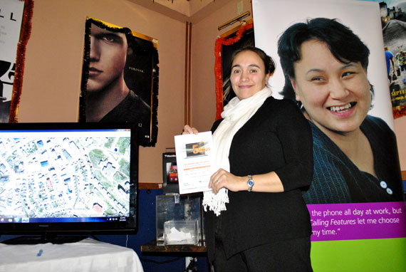 Kathy Anilniliak, an Iqaluit call centre representative for Northwestel, at Iqaluit's Astro Theatre Nov. 1 promoting a newer and faster DSL internet service that her company began offering in Iqaluit. Under the new service, called