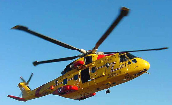 A crew from the Joint Rescue Co-ordination Centre based in Greenwood, Nova Scotia are using a CH-149 Cormorant helicopter for a search-and-rescue training exercise near Iqaluit his week. (PHOTO COURTESY OF JRCC GREENWOOD)
