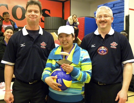 Lena Akavak of Iqaluit holds an ulu she received this past weekend in Rankin Inlet where she was named the 
