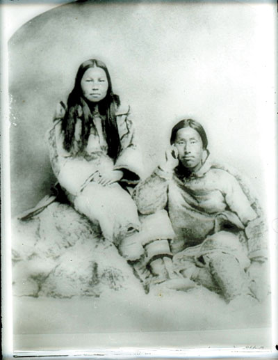 This rare glass slide of two Inuit from the Cumberland Sound-Frobisher Bay area, know to whalers as “Jeannie” and “Abbot,” was likely made at a photo studio in or near Groton, Conn. in the late 1860s, when the couple visited the home of the American whaler, Capt. Sidney O. Budington.  (HARPER COLLECTION)