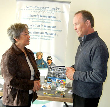 Sean Boyd, the president and CEO of Agnico-Eagle, with Nunavut premier Eva Aariak at the Nunavut Mining Symposium in Iqaluit this past April 10. (PHOTO BY SAMANTHA DAWSON)