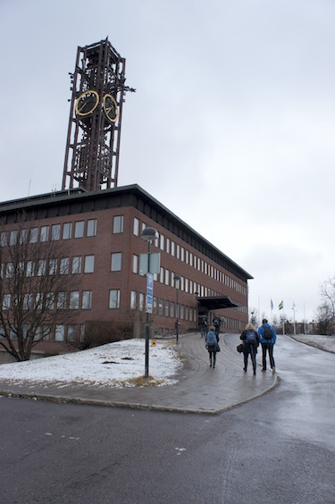 Only a few historical buildings are being saved from the current town. Among them, the iconic clock tower atop the city hall, where the Arctic ministers met May 15. (PHOTO BY AEX BOYD)