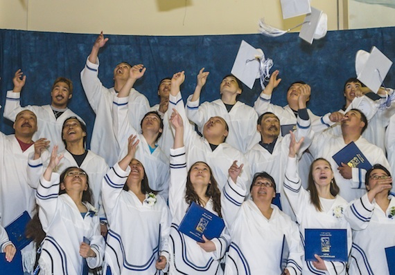 At the May 14 Nunavut Arctic college graduation ceremony held in Rankin Inlet, grads celebrate with the traditional