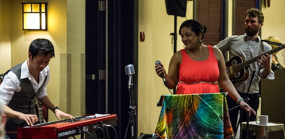 Koel and the Twin Otters’ Parul Bahuguna, centre, with bandmates Anthony Fong and Tommy Tremblay, perform at the YWCA Agvvik Nunavut’s fundraiser gala at the Frobisher Inn May 18. The event raised funds for the Qimaavik Women’s Shelter and Sivumut House in Iqaluit. (PHOTO BY ED MARUYAMA)