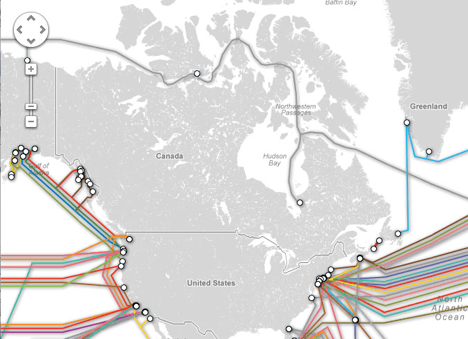 This map shows Arctic Fibre’s proposed route through the waters of the Canadian Arctic, including a connection through Hudson Bay. (FILE IMAGE)