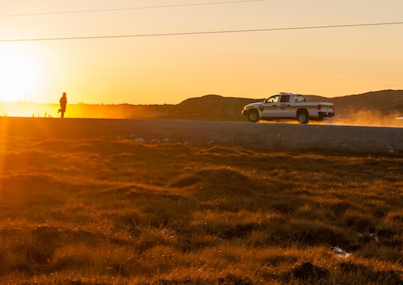 A student at Ulluriaq School in the Nunavik community of Kangiqsualujjuaq makes the best of the long hours of daylight to train for a marathon which takes place next weekend in Montreal, a side event to the Grand Défi 1,000 km-bike rally. Ulluriaq will send 10 students to the 