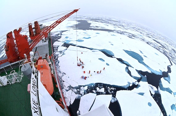 A view of a drift ice camp in the middle of the Arctic Ocean as seen from the deck of China's icebreaker, the Xue Long. (FILE PHOTO)