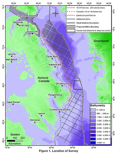 This map from the NorthEastern Canada 2D Seismic Survey project description shows where the proposed seismic testing would take place. The National Energy Board has suspended its assessment of the project and is threatening to rule the application withdrawn if the proponent doesn't answer a long list of questions. (FILE IMAGE)
