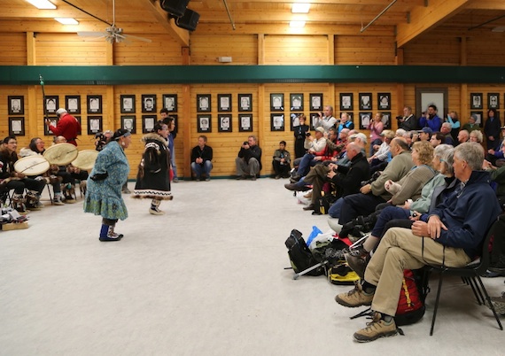 Cambridge Bay dancers and drummers entertain about 100 cruise ship passengers Aug. 25 at the start of their trip on board the One Ocean Expedition's Akademik Ioffe. The day's schedule for the cruise ship visitors also included a walking tour of the town — and they left a donation of sports equipment from Canadian Tire's Jumpstart program behind for kids in the community. The Akademik Ioffe is the second cruise ship that has called on Cambridge Bay: on Aug. 15 the MV Bremen docked with 184 passengers on board, and two more cruise ships are yet to call in the western Nunavut community. Of the 21 community stops by cruise ships in Nunavut in 2013, Pond Inlet is the most popular stop, receiving a total of six cruise ship visits. Read more about how Nunavut communities organize for these visits later on Nunatsiaqonline.ca. (PHOTO BY RED SUN PRODUCTIONS)