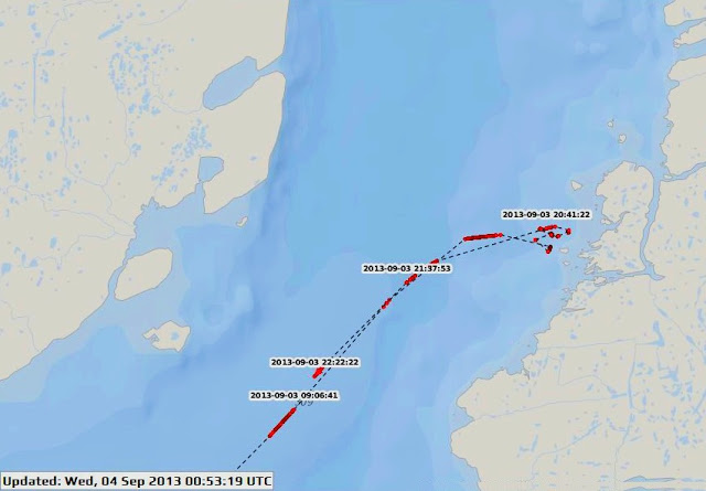 Here you can see the CCGS Sir Wilfrid Laurier's journey to the location of the 