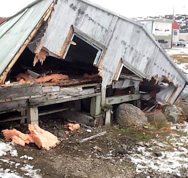 Photos posted on Facebook of this half-demolished shack, which was home to a man who had been evicted from social housing, have Nunavimmiut angry. (PHOTO HARVESTED FROM FACEBOOK)