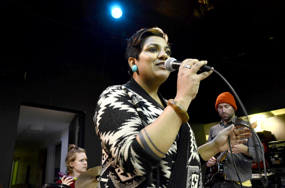 The Iqaluit group Koel and the Twin Otters rehearse a song at the Francophone Centre Oct. 6 in preparation for their CD release show, to be held Oct. 12 at the Royal Canadian Legion. The show starts at 9 p.m. with a opening act by Tatigakjuak Tudlik. (PHOTO BY DAVID MURPHY)