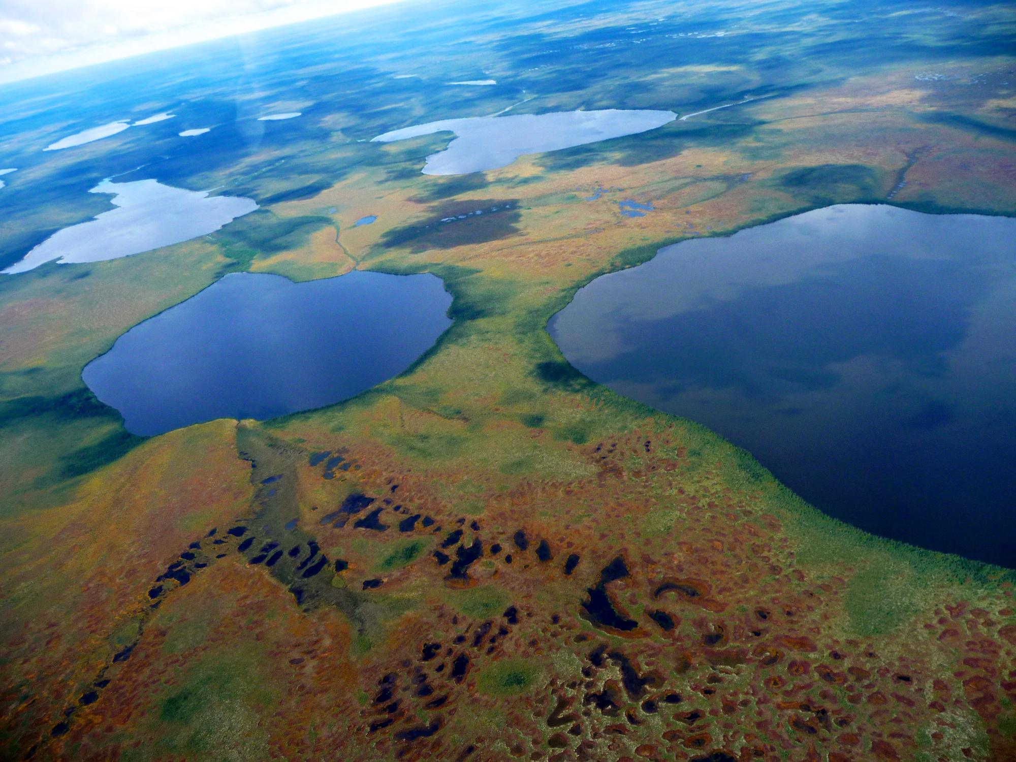 An aerial view of the sub-arctic landscape typical of the Hudson Bay lowlands in Ontario. (PHOTO BY K. RUHLAND)