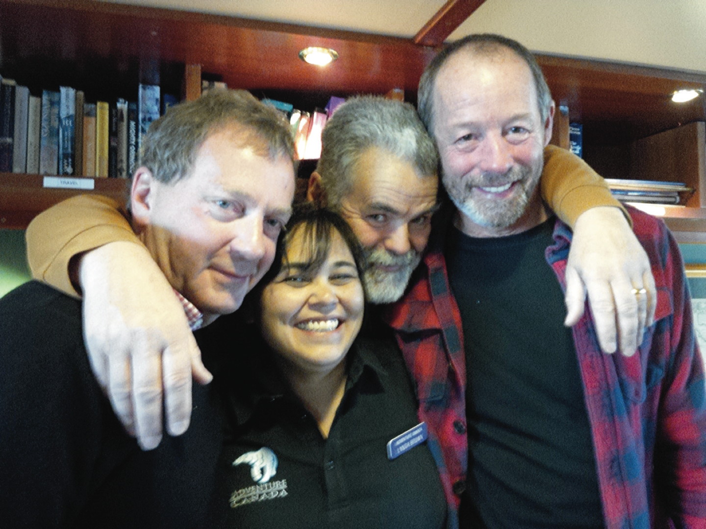 Lynda Brown hanging with the stars, from left: Noah Richler, John Houston and Barney Bentall. Adventure Canada offers cruise guests a slate of on-board attractions from science to rock n' roll. (PHOTO COURTESY OF LYNDA BROWN)