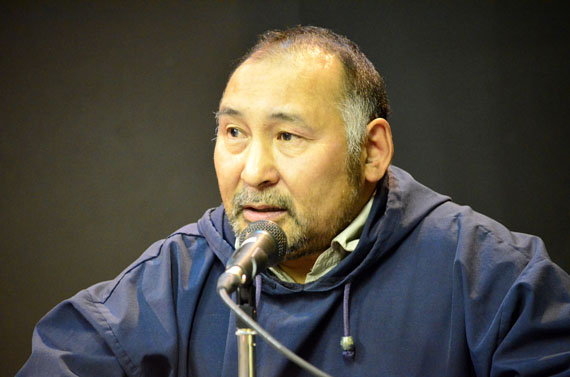 Iqaluit-Sinaa candidate Solomon Awa at the Iqaluit candidates forum held Oct. 26. (PHOTO BY JIM BELL)