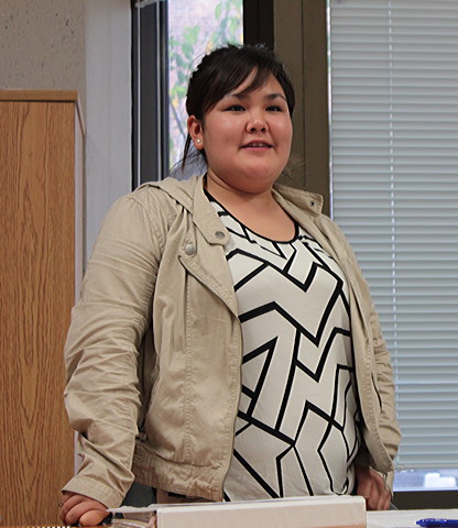Lila Evic of Pangnirtung tells fellow Nunavut Sivuniksavut students this week she found the candidates in her home riding very similar after completing an assignment for her Contemporary Issues class.
