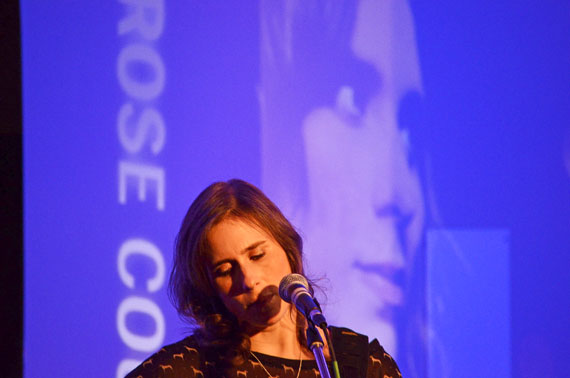 Rose Cousins performs in front of a full house at Inuksuk High School in Iqaluit Nov. 2. Cousins played until 10 p.m. and sang an encore without a microphone and with the help of the audience. Cousins played many numbers from her 2012 Juno-winning best solo roots and traditional album, We Have Made a Spark. (PHOTO BY DAVID MURPHY)