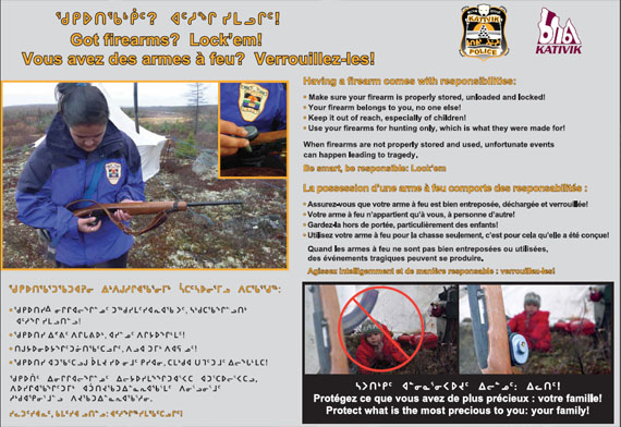 The KRPF’s new gun safety campaign poster, pictured here, shows a baby crawling towards an unguarded rifle. “When firearms are not properly stored, unfortunate events can happen leading to tragedy,” the poster reads. (IMAGE COURTESY OF THE KRG)