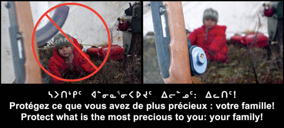 This image appears on the KRPF's new gun safety campaign poster, encouraging Nunavimmiut to lock their guns when not in use. (IMAGE COURTESY OF THE KRG)