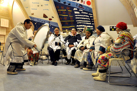 Qaggiqtiit, a cultural performance group in Arviat, performs for tourists in October 2013. (FILE PHOTO) 