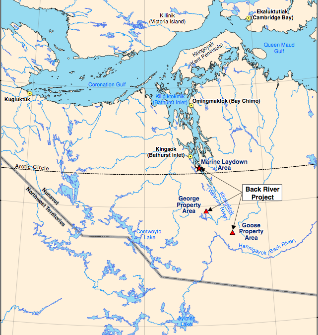 Sabina Gold and Silver Corporation's Back River gold mine project got a tiny step closer to fruition Jan. 23 with the submission of their comprehensive Draft Environmental Impact Assessment, all 12 volumes of which can be read and downloaded from the NIRB website. (MAP FROM SABINA DRAFT EIS)