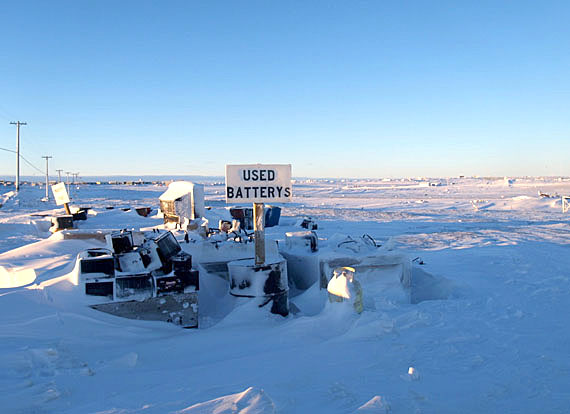 The Hamlet of Cambridge Bay has started segregating bulky and hazardous waste, such as these batteries, into separate “cells” as part of its new waste management and recycling plan. The hamlet will include a separate cell for recyclable materials in April, when the full plan gets underway. (PHOTO FROM HAMLET OF CAMBRIDGE BAY)