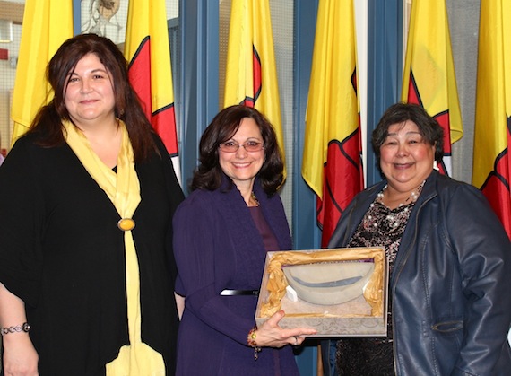 Last year’s Wise Woman awards were presented at  May 2013 ceremony at Nunavut’s legislative assembly. From left, Qullit Nunavut Status of Women president Charlotte Borg, award recipient Renata Solski and Monica Ell, minister responsible for the Status of Women. (FILE PHOTO) 
