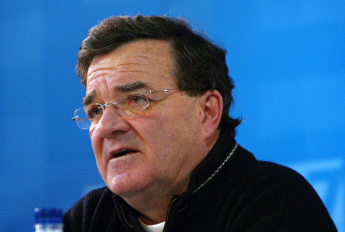 Jim Flaherty, the federal finance minister, on a visit to Iqaluit in 2010. His 2014-15 budget, unveiled Feb. 11, will hike taxes on tobacco and put more money into Nutrition North Canada and into rural and remote broadband internet. (FILE PHOTO)