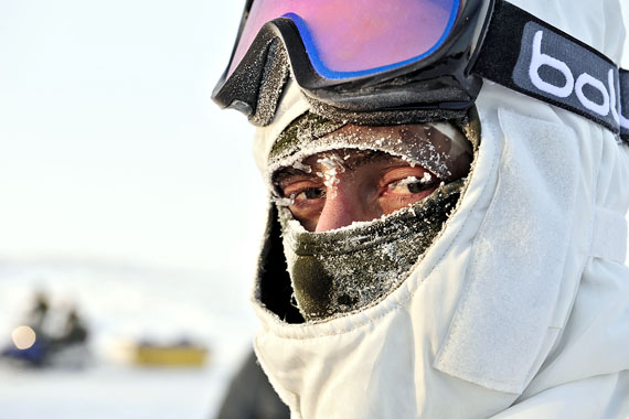 A soldier with the 4th Canadian Division's Arctic Response Company Group finds himself immersed in icy winds and temperatures below -50 C while on a long-range patrol near Rankin Inlet Feb. 17, during Exercise Trillium Response. About 300 members of the 4th Canadian Division, which includes the Barrie, Ont.-based Grey and Simcoe Foresters and other reserve regiments, are training in winter warfare and cold weather survival during the exercise, which runs Feb. 15 to Feb. 25. (PHOTO BY M-CPL. DAN POP, CANADIAN ARMY PUBLIC AFFAIRS)