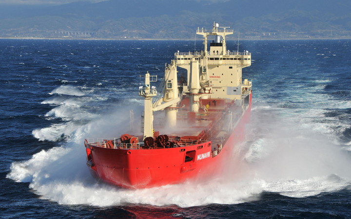 Fednav's latest addition to the ice-class fleet — the MV Nunavik — which will service the Canadian Royalties owned Nunavik Nickel mine. (PHOTO COURTESY FED NAV)
