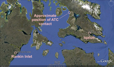 This image posted on the Aviation Herald shows the March 31 First Air flight deviating about 225 nautical miles northwest of Iqaluit, its intended destination. (IMAGE COURTESY OF AVIATION HERALD/GOOGLE EARTH)